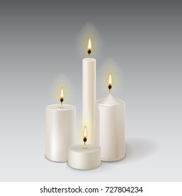 3d set realistic paraffin candles isolated on transparent background. Vector illustration