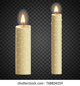 3d set realistic paraffin candles isolated on transparent background. Vector illustration
