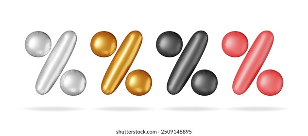 3D set of realistic percent sign balloon isolated. Render money finance or business concept. Percentage, sale, discount, promotion shopping symbol. Offer, price tag, coupon, bonus. Vector illustration