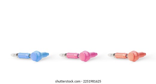3d set Realistic tattoo machine with metal elements on white background. Vector illustration.