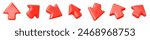 3d set of red click cursor icon. Mouse arrows pointing in different directions. Stock vector illustration on isolated background.
