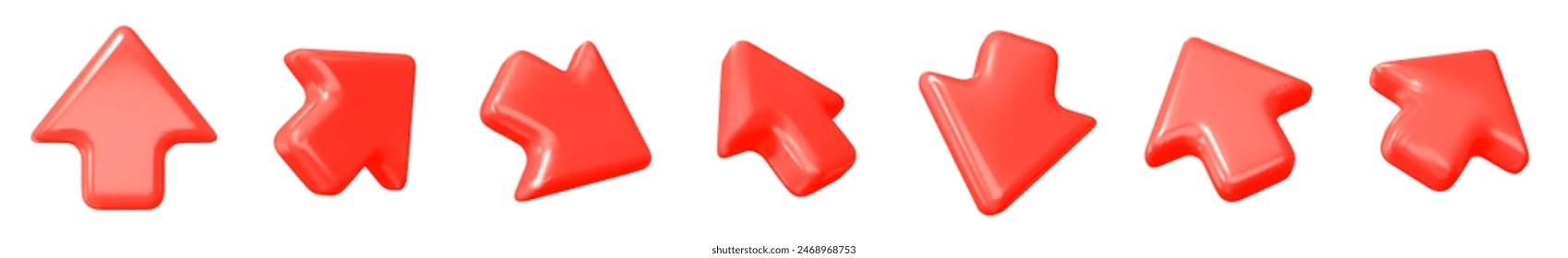 3d set of red click cursor icon. Mouse arrows pointing in different directions. Stock vector illustration on isolated background.