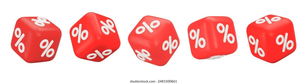 3d set of red cubes with percent and different angles.  Stock vector illustration on isolated background.	