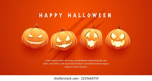 3d Set of Scary Halloween Pumpkin with Scar Background