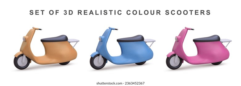3d set scooters. Vector illustration.
