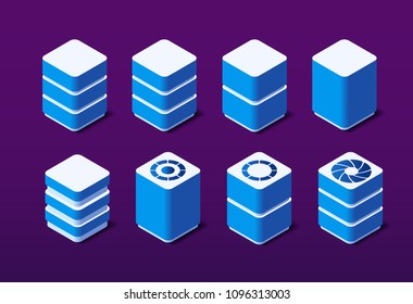 3d set server network technology of connection data center computing cloud. Tech database computer data center. Vector modern networking electronic background.