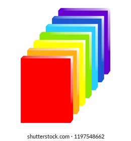 3D Set of sheets of paper in rainbow colors.  Suitable for icon or banner.