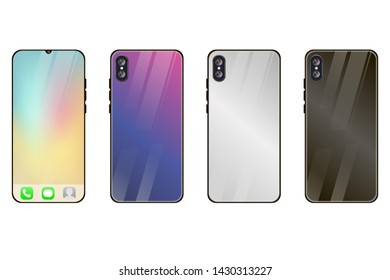 3D Set of Smartphone, Mobile Phone Isolated In 3 Different Colors – Black, White And Chameleon. Realistic Vector Illustration