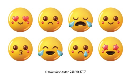 3d set of smile vector icons. Cartoon emotions on a man face render on a white background. A symbol of good mood and expression of their feelings.