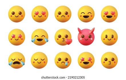 3d set of smile vector icons. Cartoon emotions on a man face render on a white background. A symbol of good mood and expression of their feelings.