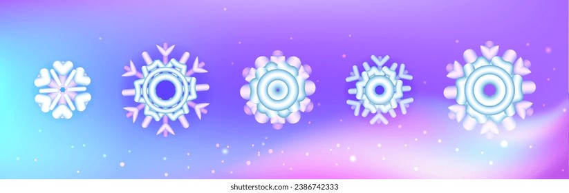 3d set snowflakes. Realistic 3d symbol design. Vector illustration. Realistic snow collection