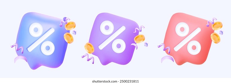 3D set speech bubbles with percentage sign