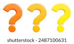 3d set of tangerine, orange, yellow colors question mark. Faq problem solution symbol. Vector illustration on isolated background.	