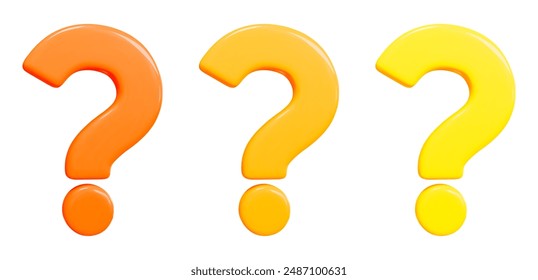 3d set of tangerine, orange, yellow colors question mark. Faq problem solution symbol. Vector illustration on isolated background.	