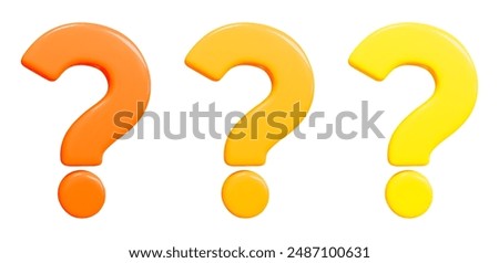 3d set of tangerine, orange, yellow colors question mark. Faq problem solution symbol. Vector illustration on isolated background.	