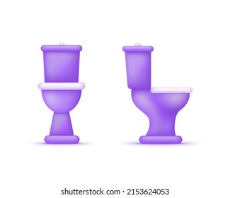3D set of Toilet bowl isolated on white background. WC, lavatory pan. Bathroom concept. Front and side view. Can be used for many purposes. Trendy and modern vector in 3d style.