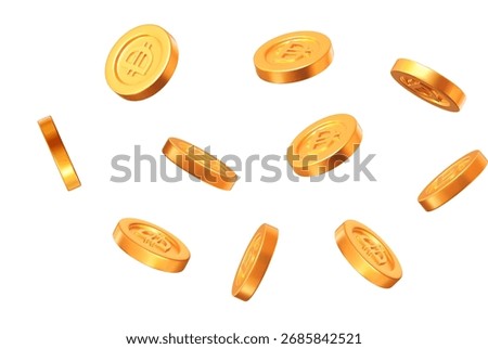 3d set UAE Dirham golden coins with different angles. Stock vector illustration on isolated background.	
