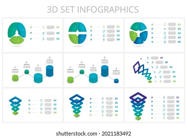 3D set vector infographic pyramid, or comparison chart with 3, 4, 5, 6, 7, colorful levitating layers.