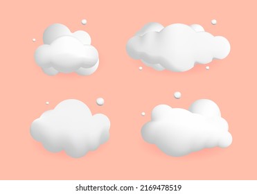 3d set white cloud vector design. Cute style vector decorations for web.