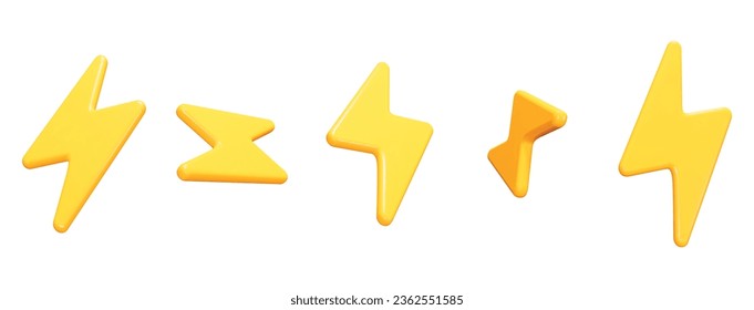 3d set of yellow charger symbol with rotation. Yellow sign thunder. Symbol of energy, danger. Minimalistic electrical discharge. Stock vector illustration on isolated background.	
