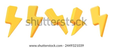 3d set of yellow charger symbol with rotation. Yellow sign thunder. Symbol of energy, danger. Minimalistic electrical discharge. Stock vector illustration on isolated background.	
