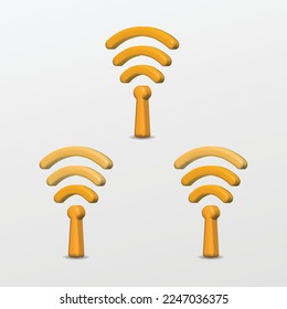 3d set of yellow colour wireless and wifi icon for website, label, banner, sticker, template and logo on white background. 3d style vector illustration design.