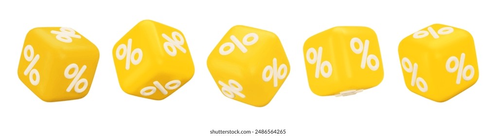 3d set of yellow cubes with percent and different angles.  Stock vector illustration on isolated background.	