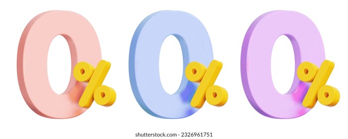 3d set of zero percent icon on isolated background. Business concept. Stock vector illustration.