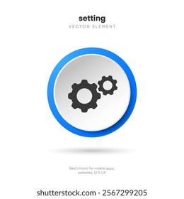 3d setting icon vector. Tools, cog, gear sign isolated on white background. Help options account concept. Trendy Flat style for graphic design. Icons for adjustment, gauge, tune, test.