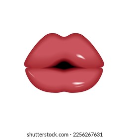 3.D labios rojos sexy. Los brillantes labios realistas de las mujeres sobre fondo blanco.  Objetos de decoración de diseño. Ilustración vectorial.