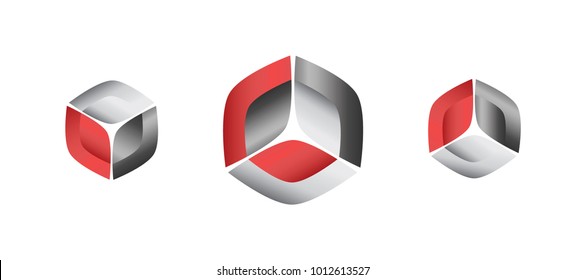 3d shaded boxes or cubes showing integration of pieces and symmetrical shapes. Connected vector abstract shapes for icon set or technology logo.