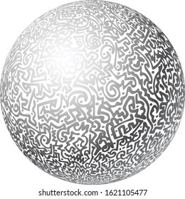 3D shaded decorative spherical shape with mapped on, hand drawn pattern
