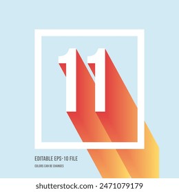 3d shadow digit, number or digit 11, Isometric font display typeface. Typography minimal design. vector illustration eps.