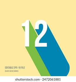 3d shadow digit, number or digit 12, 12th anniversary, Isometric font display typeface. Typography minimal design. vector illustration eps.