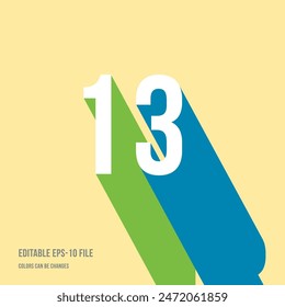 3d shadow digit, number or digit 13, 13th anniversary, Isometric font display typeface. Typography minimal design. vector illustration eps.