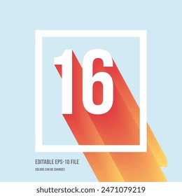 3d shadow digit, number or digit 16, Isometric font display typeface. Typography minimal design. vector illustration eps.