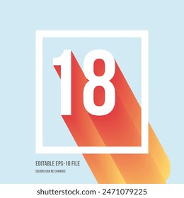 3d shadow digit, number or digit 18, Isometric font display typeface. Typography minimal design. vector illustration eps.