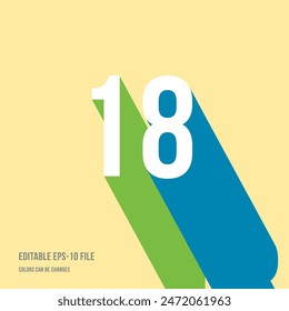 3d shadow digit, number or digit 18, 18th anniversary, Isometric font display typeface. Typography minimal design. vector illustration eps.