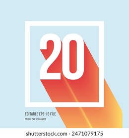 3d shadow digit, number or digit 20, Isometric font display typeface. Typography minimal design. vector illustration eps.