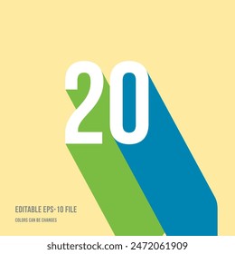 3D-Schattenziffer, Zahl oder Ziffer 20, 20. Jubiläum, Isometrische Schriftart. Typografie Minimal Design. Vektorillustration eps.
