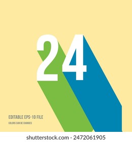 Dígito de sombra 3d, número o dígito 24, 24 aniversario, fuente isométrica tipo de pantalla. Tipografía diseño minimalista. Ilustración vectorial eps.