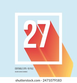 3d shadow digit, number or digit 27, Isometric font display typeface. Typography minimal design. vector illustration eps.