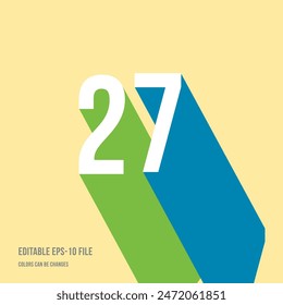 3d shadow digit, number or digit 27, 27th anniversary, Isometric font display typeface. Typography minimal design. vector illustration eps.