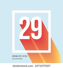 3d shadow digit, number or digit 29, Isometric font display typeface. Typography minimal design. vector illustration eps.