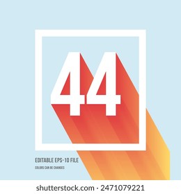 3d shadow digit, number or digit 44, Isometric font display typeface. Typography minimal design. vector illustration eps.