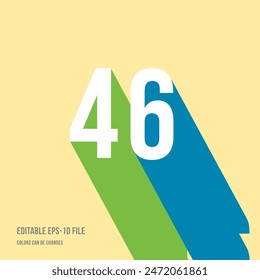 Dígito de sombra 3d, número o dígito 46, 46 aniversario, fuente isométrica tipo de pantalla. Tipografía diseño minimalista. Ilustración vectorial eps.