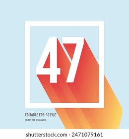 3d shadow digit, number or digit 47, Isometric font display typeface. Typography minimal design. vector illustration eps.