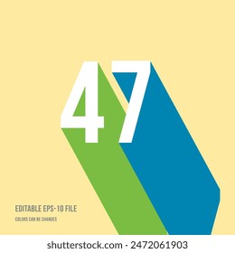 3d shadow digit, number or digit 47, 47th anniversary, Isometric font display typeface. Typography minimal design. vector illustration eps.