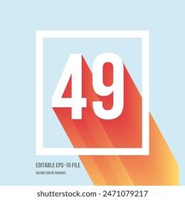 Dígito de sombra 3d, número o dígito 49, fuente isométrica tipo de letra. Tipografía diseño minimalista. Ilustración vectorial eps.