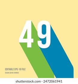 Dígito de sombra 3d, número o dígito 49, 49 aniversario, fuente isométrica tipo de pantalla. Tipografía diseño minimalista. Ilustración vectorial eps.